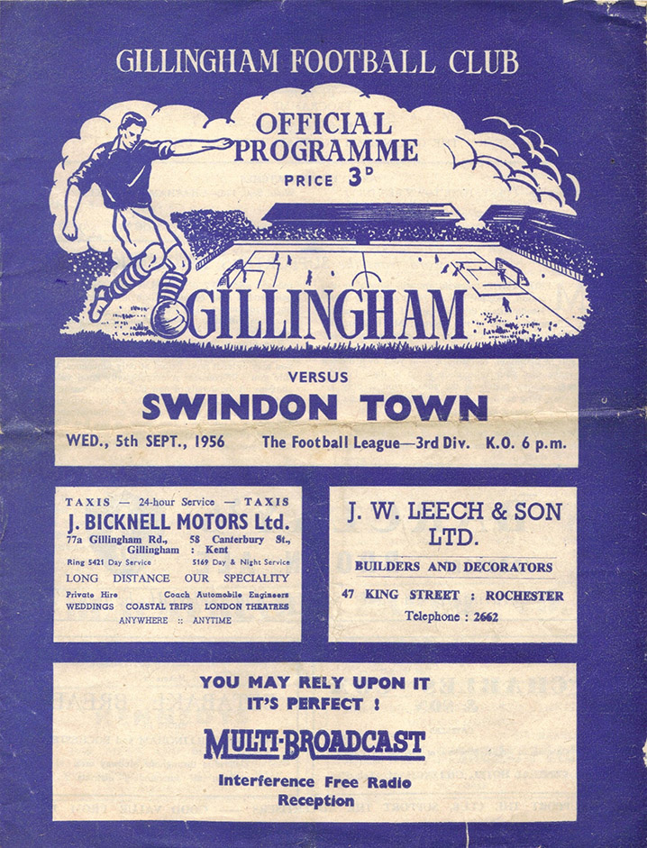 <b>Wednesday, September 5, 1956</b><br />vs. Gillingham (Away)
